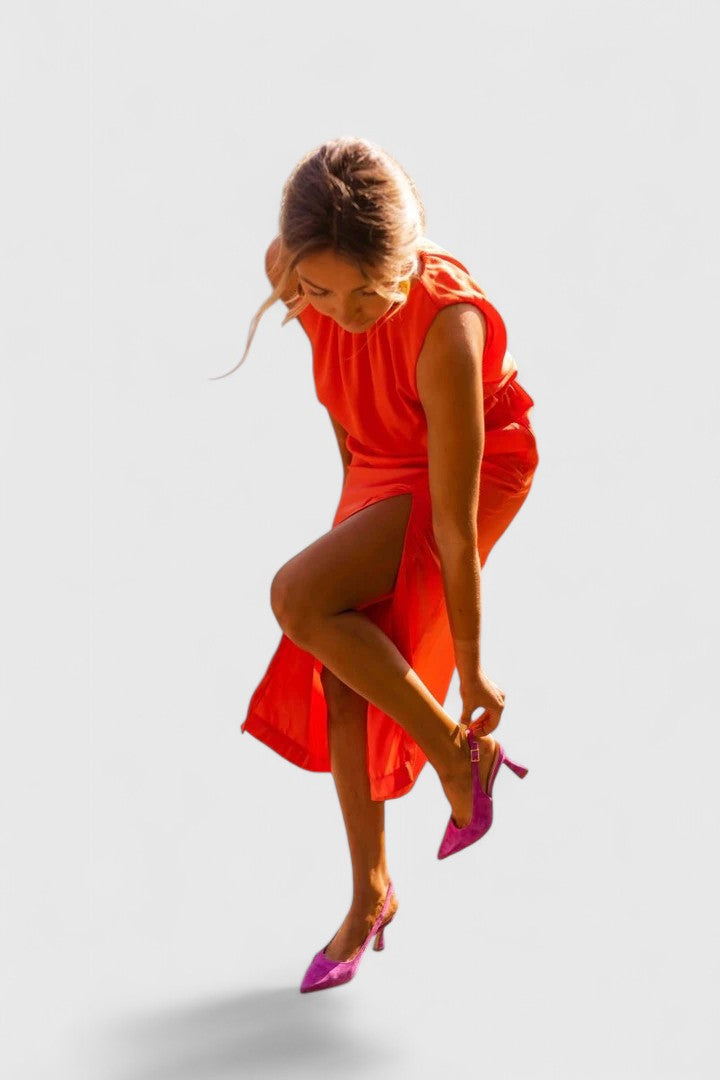 Theonae — High-Neck Flowing Midi Dress