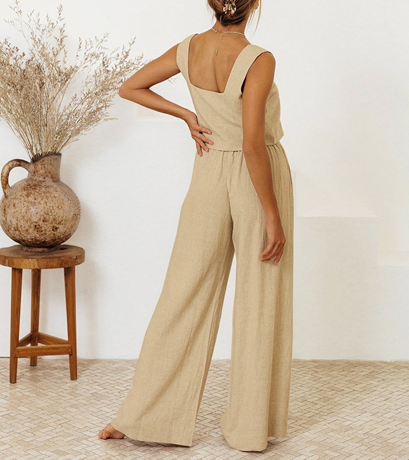 Minimalist top and wide pants set for comfortable style