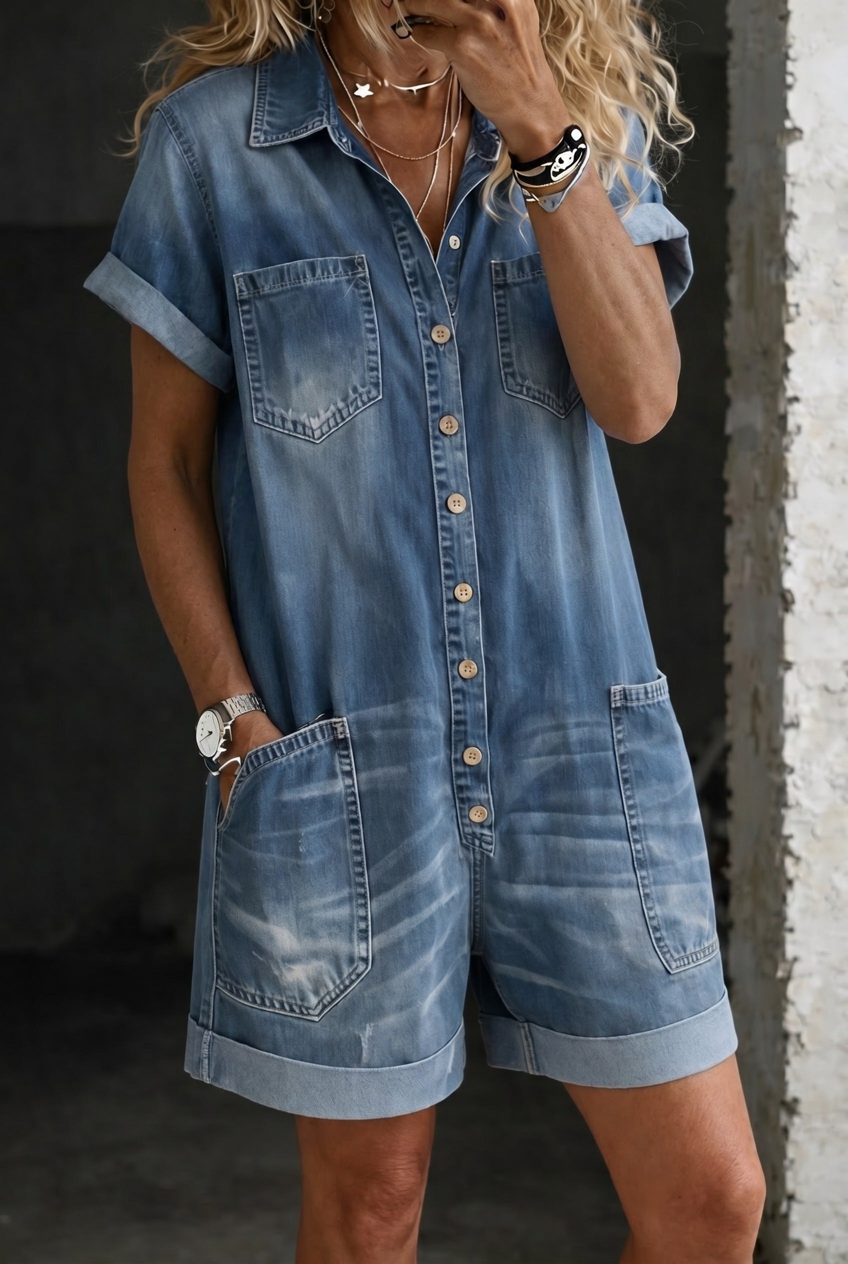 Nora | Casual Denim Jumpsuit Shorts