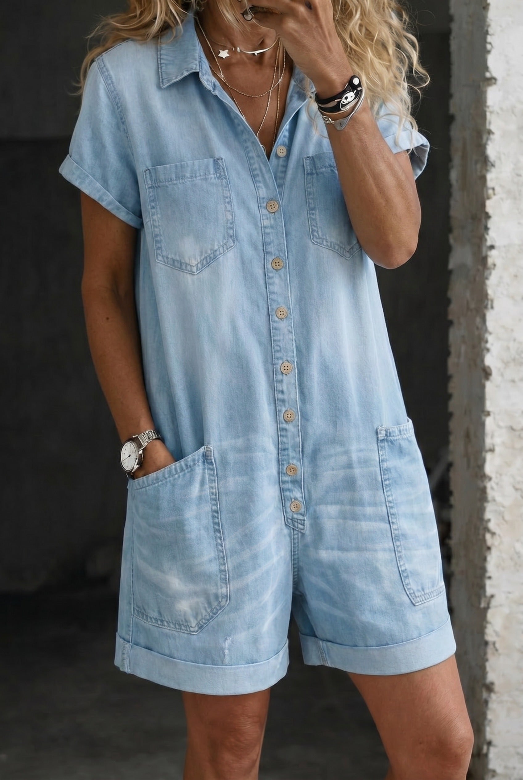 Nora | Casual Denim Jumpsuit Shorts