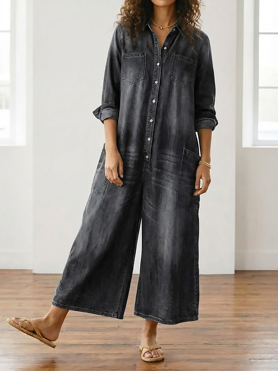 Harper - Relaxed Wide-Leg Denim Jumpsuit
