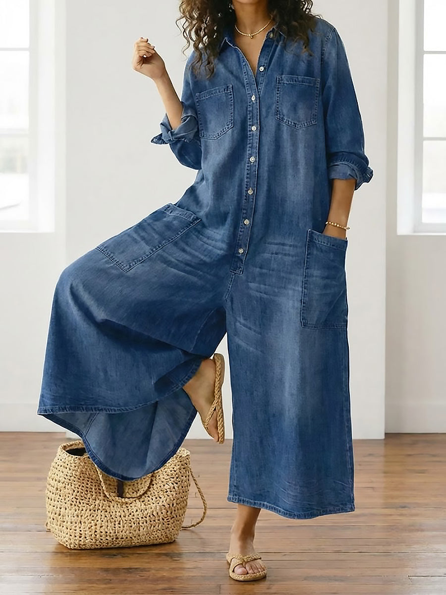 Harper - Relaxed Wide-Leg Denim Jumpsuit