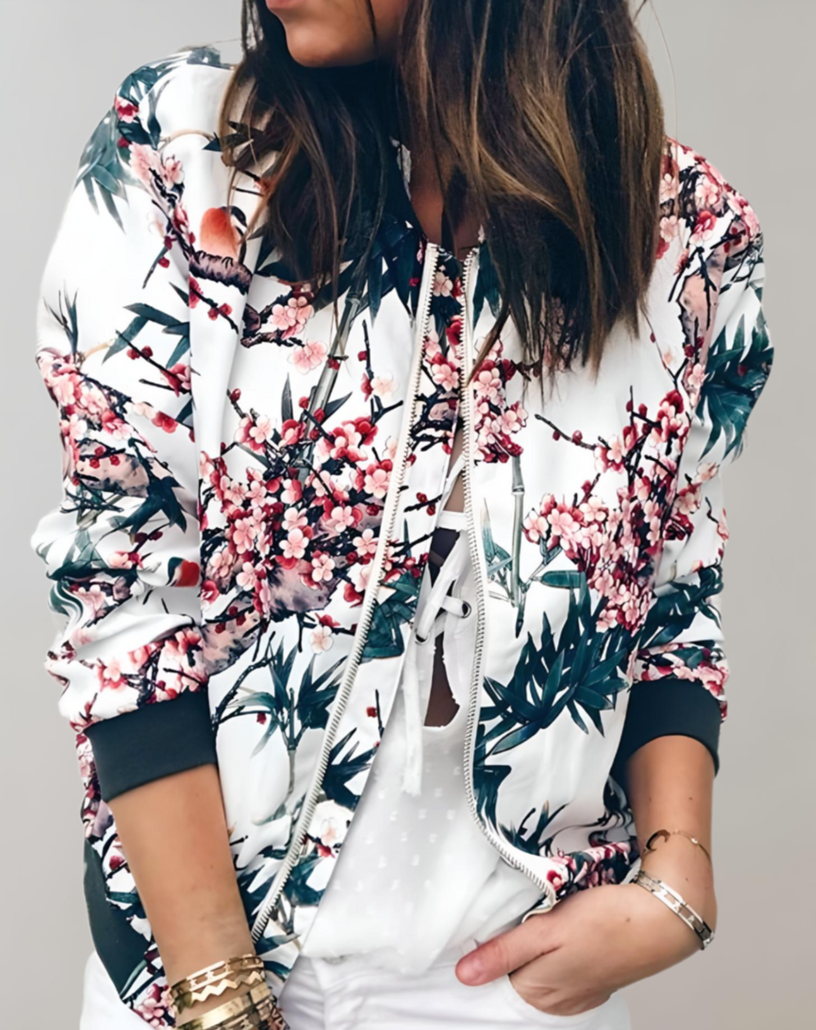 Floral Print Bomber Jacket