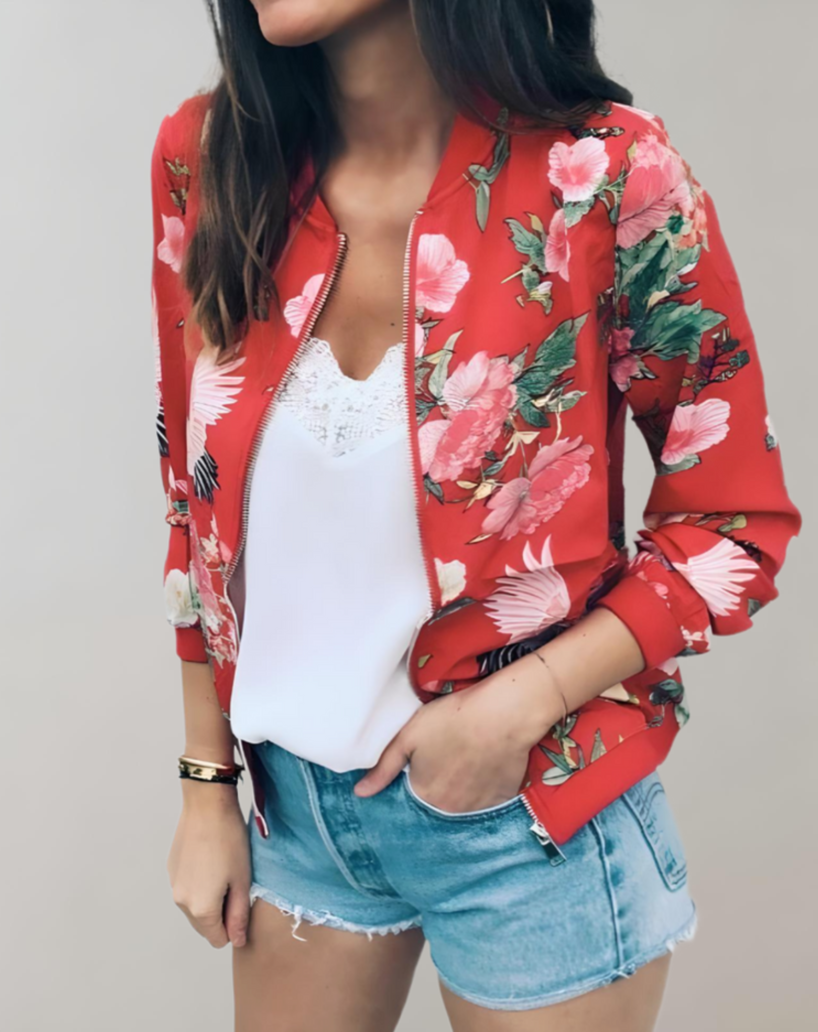 Floral Print Bomber Jacket