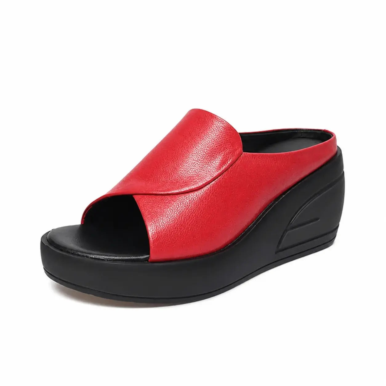 Cushioned wedge slip-on sandal in red