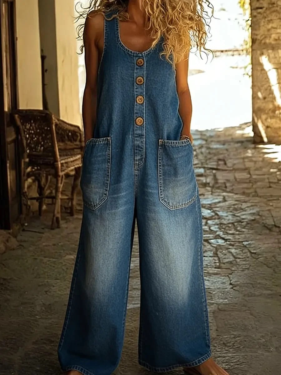 Saylor - Relaxed Button Front Denim Overalls
