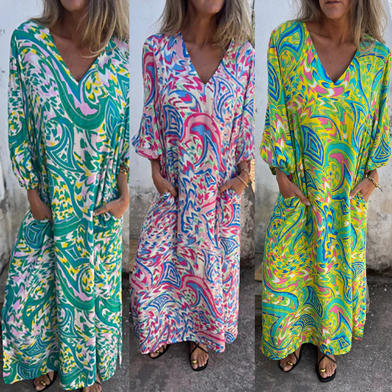 Lowri™ | Stylish Maxi Dress with V-Neck and Pockets
