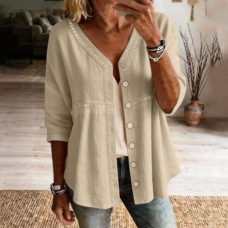 Ondine lace trim button-down blouse, front