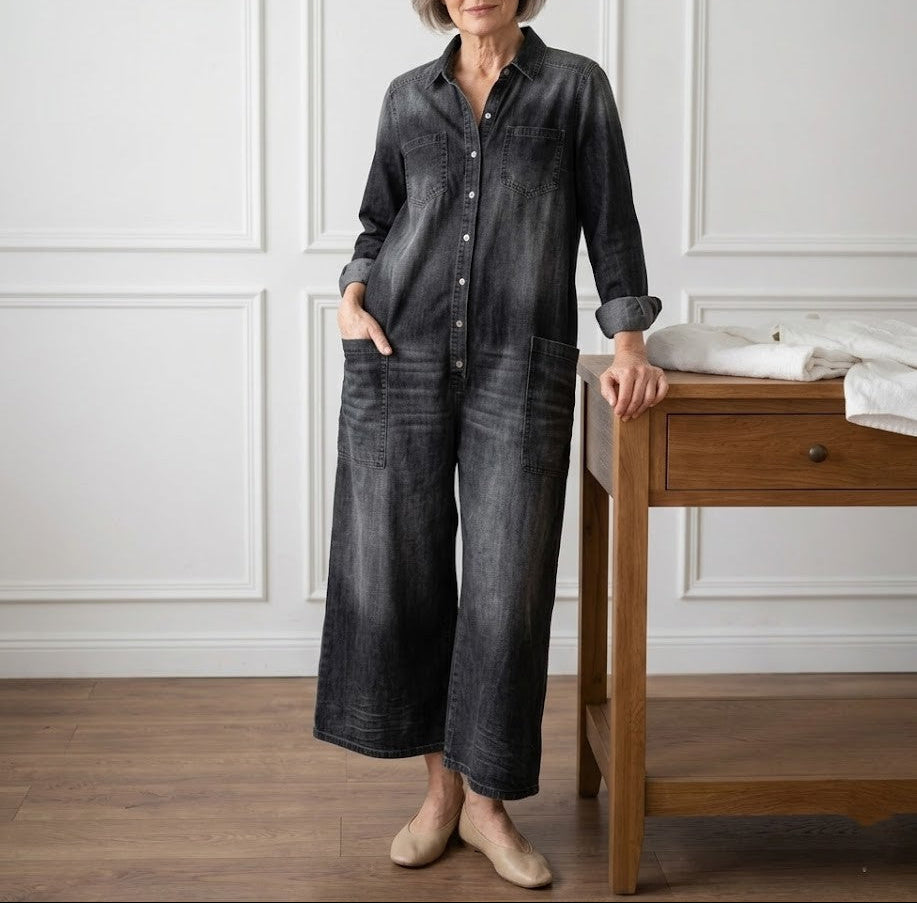 Harper - Relaxed Wide-Leg Denim Jumpsuit
