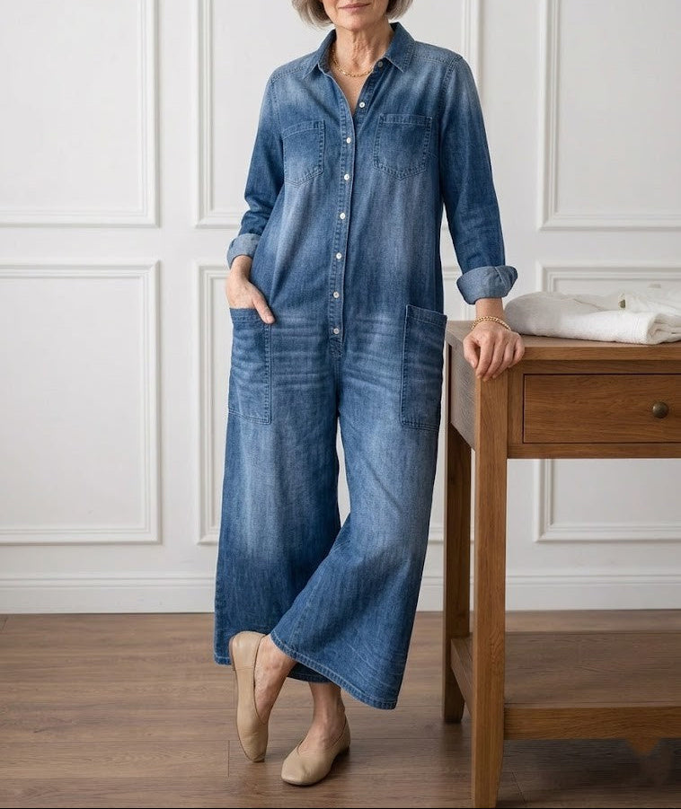 Harper - Relaxed Wide-Leg Denim Jumpsuit